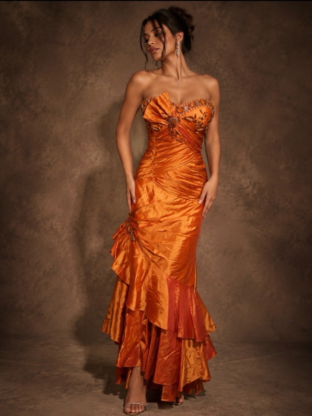 Vintage May Queen Y2k 90s Strapless Ruched Ruffle Mermaid Formal Gown Size 10